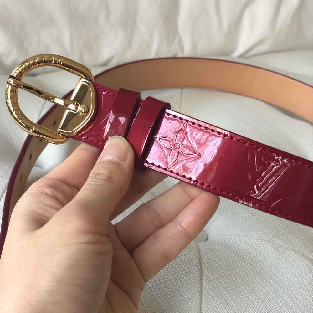 Red patent leather Louis Vuitton belt